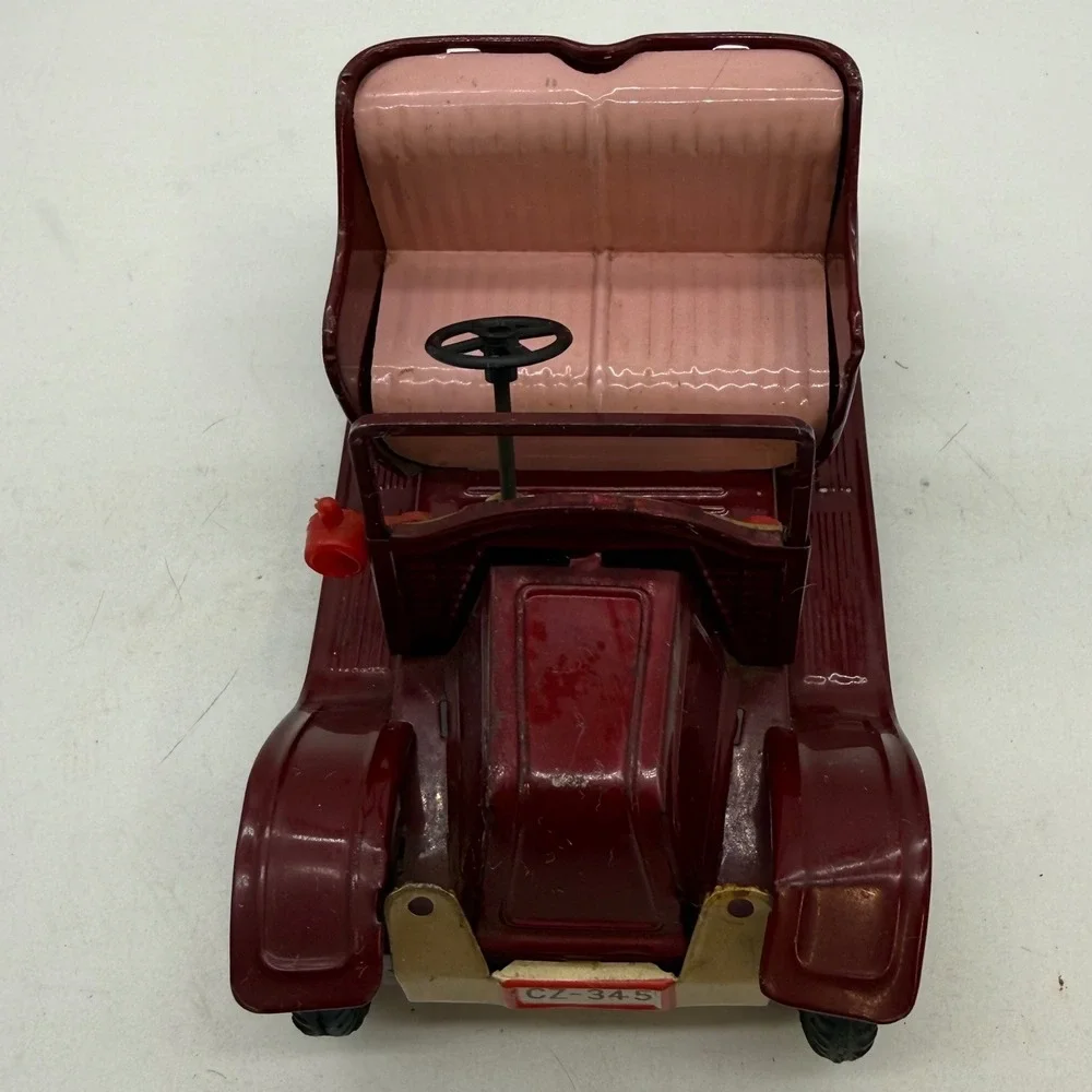 Vintage Made in Japan Tin Toy Car Maroon Roadster CZ-345 Antique Style Pink Seat